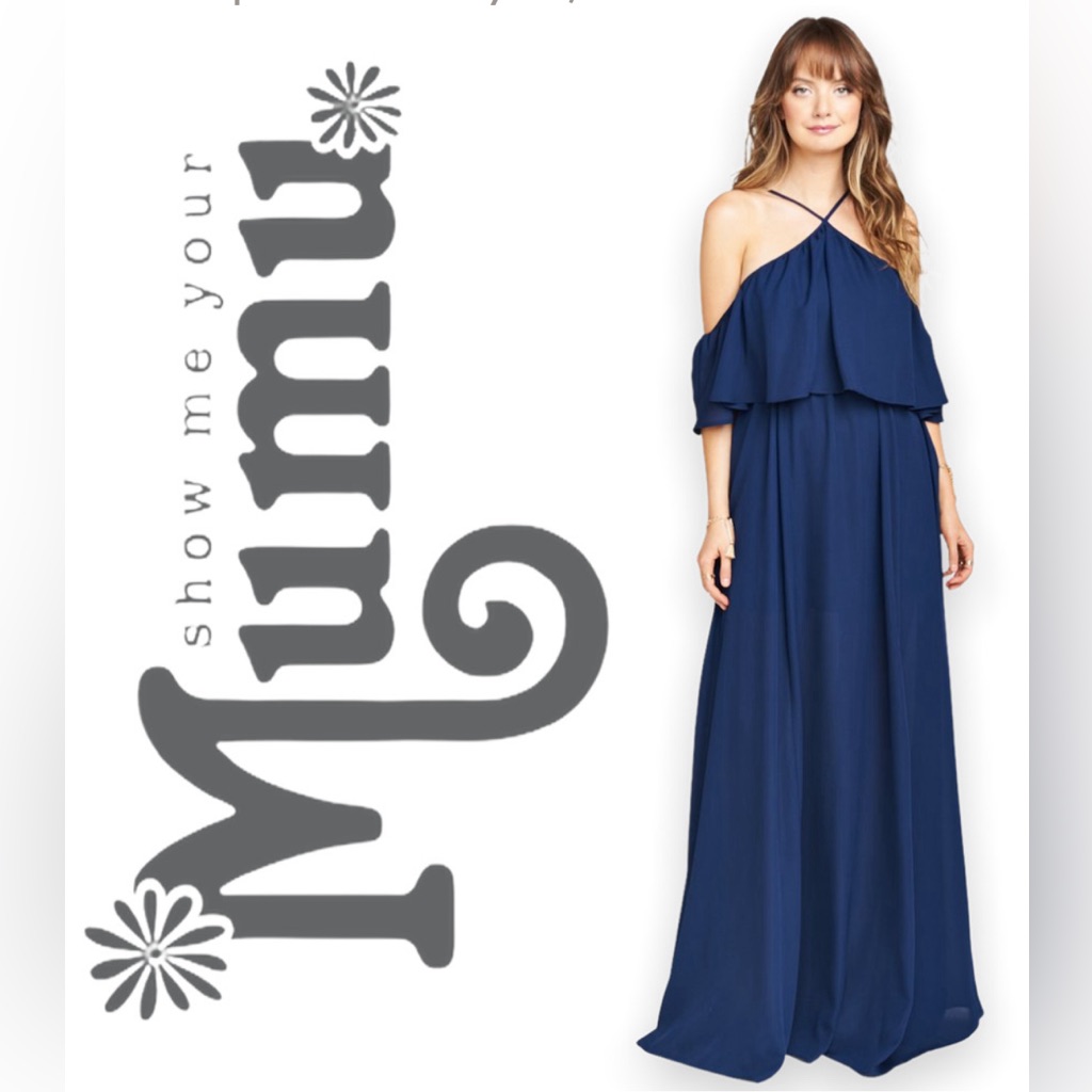 Show Me Your Mumu Women’s Navy Blue Rebecca Ruffle Maxi Dress Size 2x